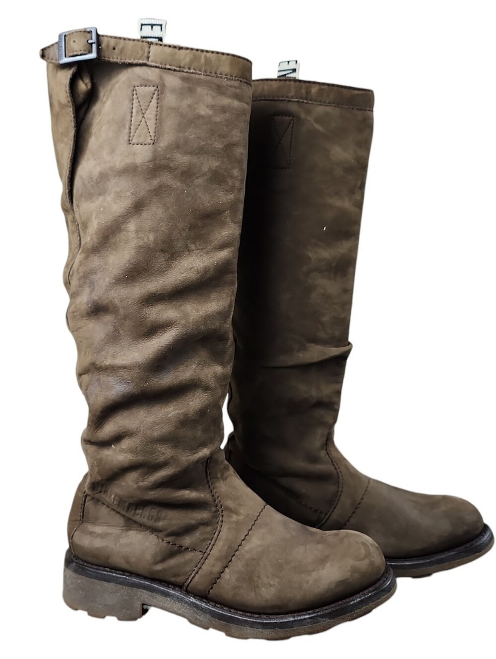 Bikkembergs Vietta Slouchy Brown Suede Leather Tall Biker Boots - FR 38 / US 7.5